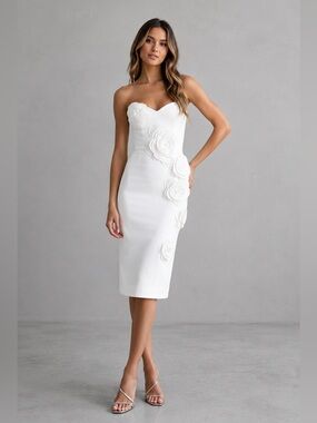 Helsi Kaia Strapless Floral Applique Midi Sheath Dress Size M